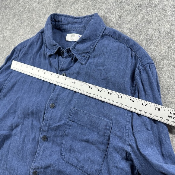 Uniqlo Shirt‎ Mens Large 100% Linen Blue Button Up Long Sleeve Runs Small? - Picture 6 of 9